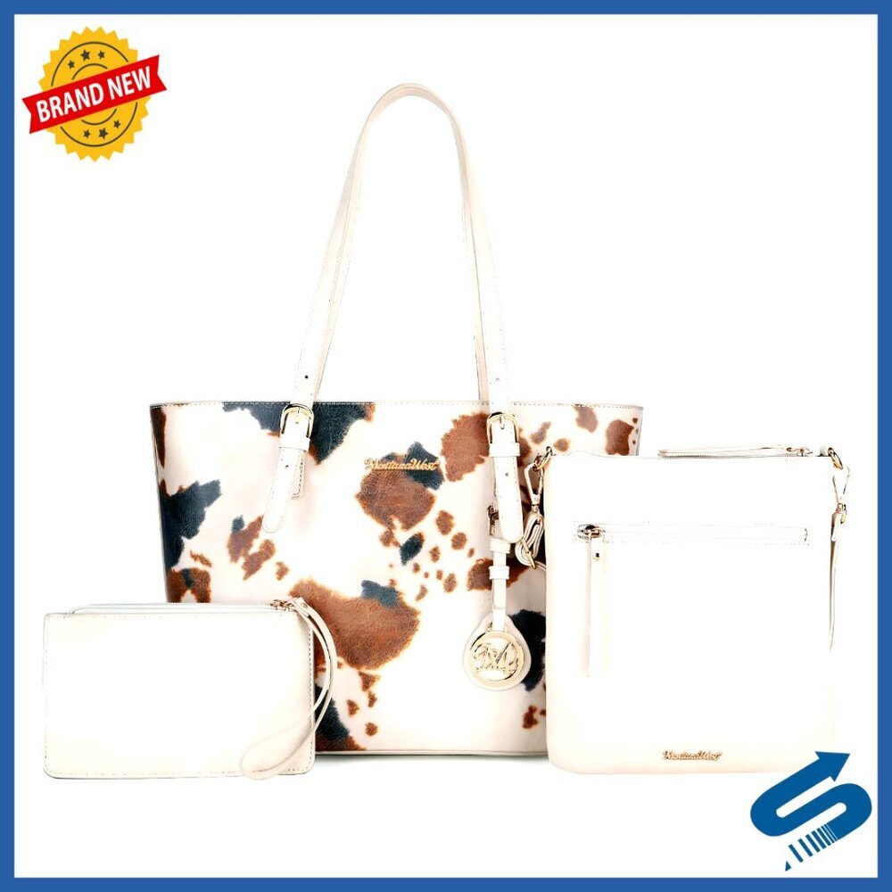 Leopard Print 3-Piece Tote Crossbody Wristlet Set Women's Handbags